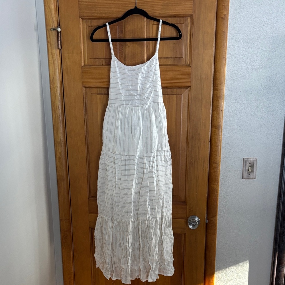Dex Cream Tan and White Striped Maxi Dress